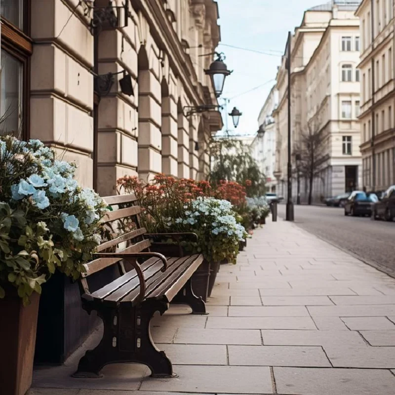 Outdoor Bench in Public Area